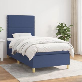 vidaXL Cama Box Spring Con Colch&oacute;n Tela Azul 90x190 Cm Vidaxl