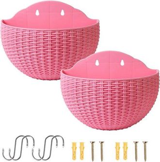 No Brand Maceta Semicircular - Cesta Para Flores - Decoraci&oacute;n De Jard&iacute;n - Con Orificios De Drenaje Y Ganchos - 21 Cm De Ancho - Rosa