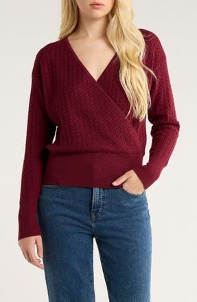 Gibsonlook Surplice V-Neck Cotton Blend Pointelle Sweater in Beet Red at Nordstrom Rack, Size Medium