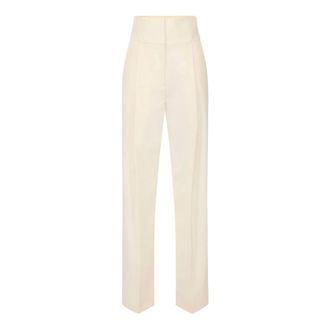 Elisabetta Franchi Broeken, Dames, Beige, M, Katoen, Gabardine Broek