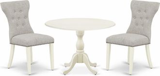 East West Furniture DMGA3-LWH-35 3 Piece Kitchen Table Set Contains 1 Drop Leaves Dining Table and 2 Doeskin Linen Fabric Parsons Chair Button Tufted Back with Nail Heads