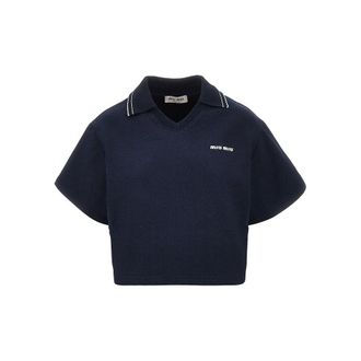 Miu Miu Short-sleeved cropped sweatshirt with collar Woman XS