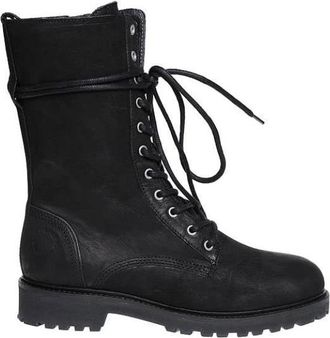 Ca Shott Zwarte leren enkellaarzen met rubberen zool - Dames - Veterlaarzen - Zwart - 42 EU - Leer - Schoenen