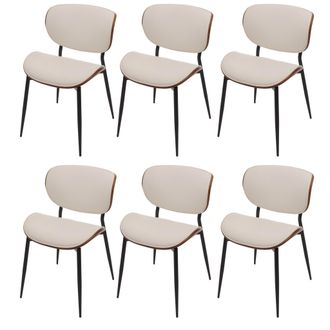 Hhg Hhg - Juego De 6 Sillas De Comedor 233, Silla, Madera Curvada Imitaci&oacute;n Cuero 280g/m&sup2; Oeko-tex Mvg, Aspecto Nogal, Blanco