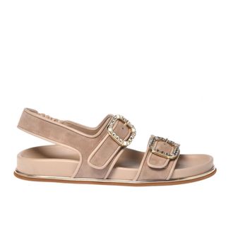 Baldinini Suede Sandal - female - Baldinini - Flat Sandals - Beige - 5 1/2 UK - Shoes