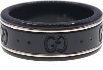 Gucci Silver Black White Gold (18K) Band Ring (Pre-Owned)