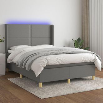 vidaXL Cama Box Spring Colch&oacute;n Y Luces Led Tela Gris Oscuro 140x200 Cm Vidaxl