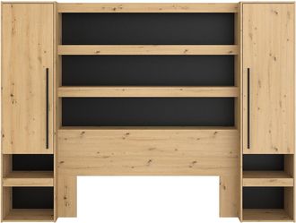 Vente-Unique Puente de cama con almacenaje y LED - L269 cm - Color: Natural y negro - VARLY