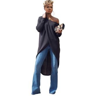 Generic JIER Womens Long Sleeve Casual Tops Loose Long Blouse Irregular High Low Hem Ladies Loose Long Sleeve Asymmetric Jumper (Black,XXL)