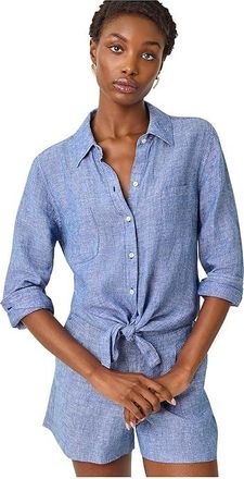 Lilly Pulitzer Sea View Button Down Womens Clothing Starlight Navy X Resort White : XXS, Linen