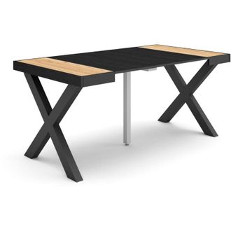 Skraut Home Skraut Home - Consolle allungabile, Tavolo consolle allungabile, 160, Per 8 persone, Gambe in legno, Stile moderno, Rovere e nero