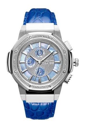 JBW Mens Saxon Diamond Croc Embossed Leather Strap Watch, 48mm - 0.16 ctw in Silver at Nordstrom Rack