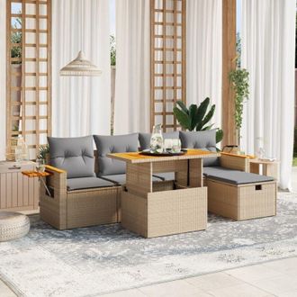 vidaXL Vidaxl - Juego De Sof&aacute;s Jard&iacute;n Con Cojines 6 Pzas Rat&aacute;n Sint&eacute;tico Beige