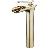OEM Grifo Monomando De Lavabo Tipo Cascada De Un Solo Orificio - Cuerpo De Lat&oacute;n Macizo - Acabado Cromado Dorado - Cartucho Cer&aacute;mico - Caudal Regulable Me