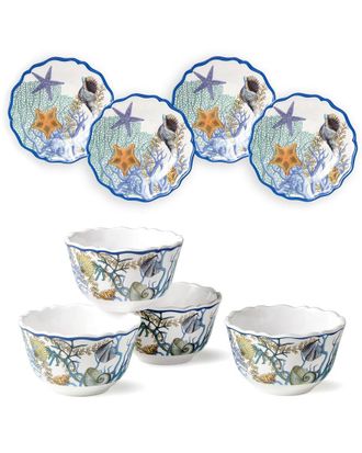Certified International Blue Lagoon 8pc Canape Plate & Dip Bowl Set