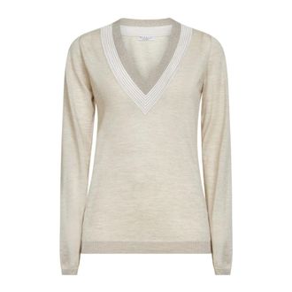 Brunello Cucinelli Brunello Cucinelli, Cashmere Knitwear, female, Beige, Size: M V-neck Jersey Top