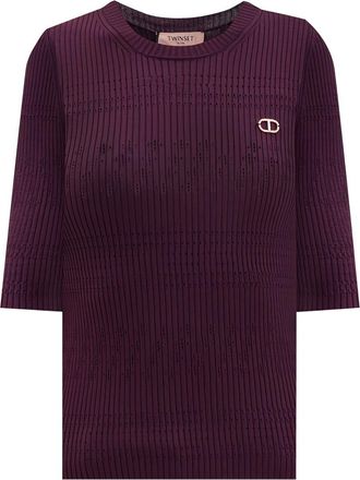 Twin-Set Twinset Red Ribbed Knit T-shirt