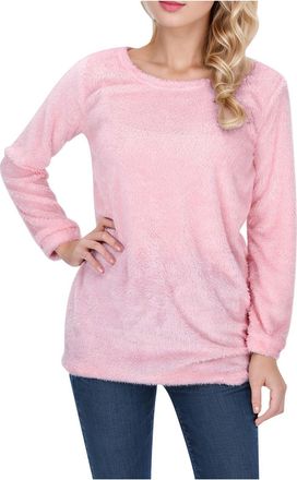 Generic 2025 Sweater and Winter Fashionable Womens Solid Color Round Neck Comfortable Long Sleeved Warm Sweater (XXL) Pink