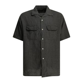 Beams Plus Overhemden, Heren, Bruin, XL, Linnen, Short Sleeve Camp Collar Work Shirt