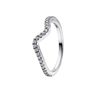 Pandora Sterling Silver Sparkling Wave Ring, Size 52