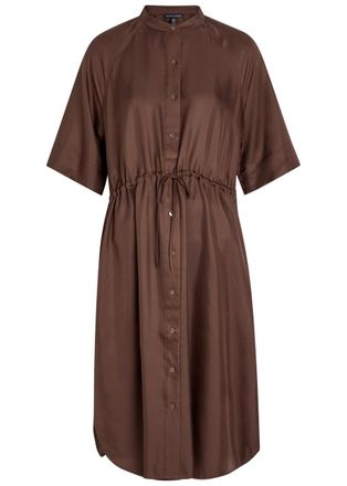 Eileen Fisher Eileen Fisher Mandarin-collar Silk Midi Shirt Dress - Brown - L (UK 18-20 / XL)