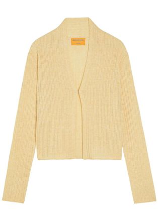 Guest In Residence Stealth Ribbed Cashmere and Linen-blend Cardigan - Yellow - S (UK8-10 / S)