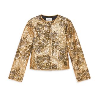 Maliparmi Light Jackets, female, Yellow, Size: M Sparkling Flowers Jacket