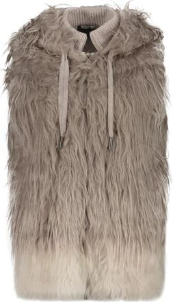 Lorena Antoniazzi Alpaca Fur Vest met Geribbelde Kraag - Dames - Bodywarmers - Grijs - S - Polyester - Jassen