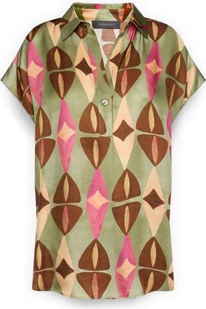 Elena Miro Gedrukte Viscose Broek - Dames - Blouses - Veelkleurig - 3XL - Satijn - Overhemden