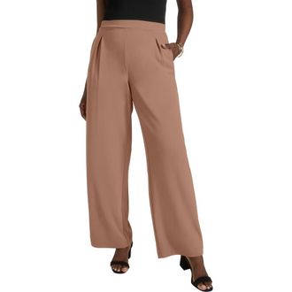 Jessica London Stretch Knit Crepe Wide Leg Pant in Creamy Mocha at Nordstrom, Size Medium