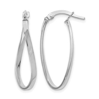 Diamond2Deal 10K White Gold Oval Shape Hinged Hoop Earrings