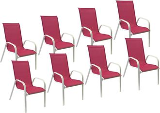 Happy Garden Lote De 8 Sillas Marbella En Textileno Rosa Aluminio Blanco