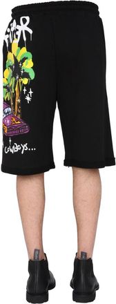 Disclaimer Screen Print Bermuda Shorts - Black