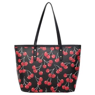 Generic Women Leather Fruit Shoulder Bag Large Tote Bag Top Handle Bag (Black Cherry)