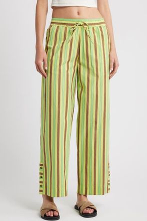Damson Madder Ritik Tie Waist Wide Leg Organic Cotton Pants in Lime at Nordstrom, Size 12 Us