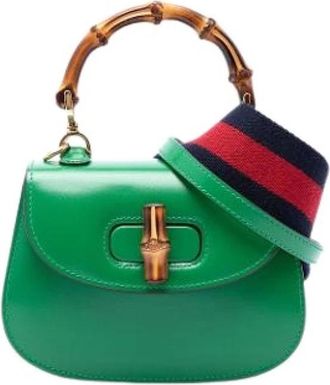Gucci Pre-owned Bamboo Top Handle Mini Satchel - Dames - Vintage Mini Tas - Groen - ONE Size - Leer - Vintage