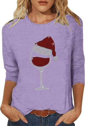 Generic Christmas T Shirts Women Funny Xmas Top Cotton Tshirt Casual Womens Printed T Shirt Short Sleeve Crewneck Holiday Top Soft Blended Graphic Tee for Fes