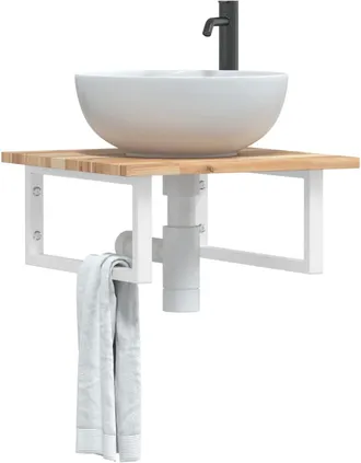 vidaXL Ripiano A Parete Per Lavabo In Acciaio E Massello Di Acacia Vidaxl