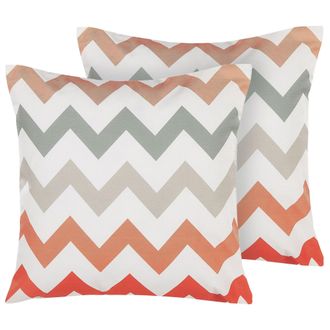 Beliani Conjunto De Cojines De Jard&iacute;n Multicolor De Poli&eacute;ster Multicolor Con Cremallera Cuadrado 45 X 45 Cm Dise&ntilde;o Moderno Chevron Lagaro