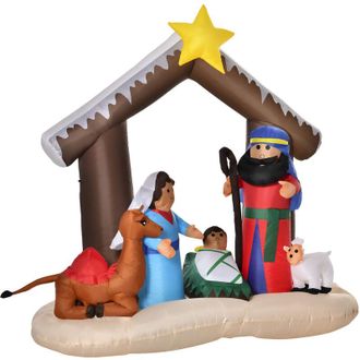 HOMCOM Decoraci&oacute;n Inflable De Navidad 183 Cm Con Luces Led Incluye Inflador Tipo Arco B&iacute;blico Del Nacimiento De Jes&uacute;s Para Fiestas Jard&iacute;n 201x100x183 Cm