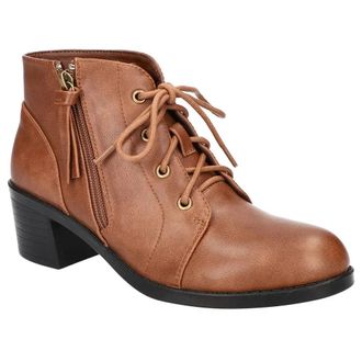 Easy Street Becker Bootie Women Brown Block Heel Lace Up Ankle Boots LION315