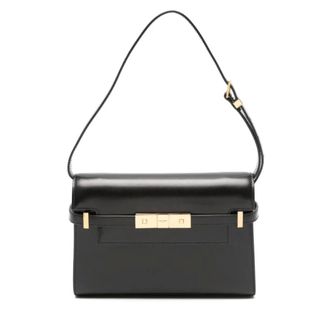 Saint Laurent Black Leather Shoulder Bag with Flap - female - Saint Laurent - Shoulder Bags - Black - ONE SIZE - Bags