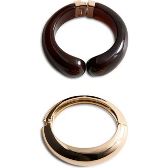 Mango Set of 2 Volume Bracelets in Gold/Brown at Nordstrom