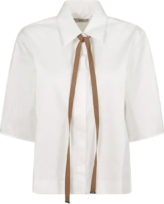 Herno Boxy White Poplin Shirt With Grosgrain Ribbon Tie