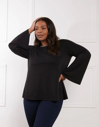 Live Unlimited London Womens Black Jersey Flared Sleeve Top - Size: 18