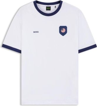 BOSS Stretch-cotton T-shirt with country flag and logo