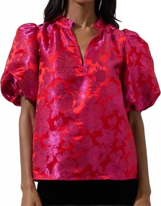 Sugarlips Duson Floral Jacquard Top In Pink-Red