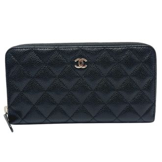 Chanel Black Grained Calfskin Long Wallet (Bi-Fold) (Pre-Owned)