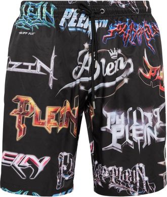 Philipp Plein Badmode, Heren, Zwart, 3Xl, Polyester, Lange Zwembroeken met Logos