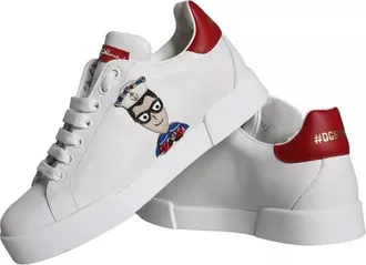 Dolce & Gabbana White Patch Calfskin Nappa Portofino Sneakers Womens Shoes